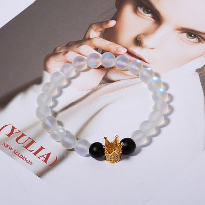 2pcs 8mm Natural Stone Crown Couple Bracelets