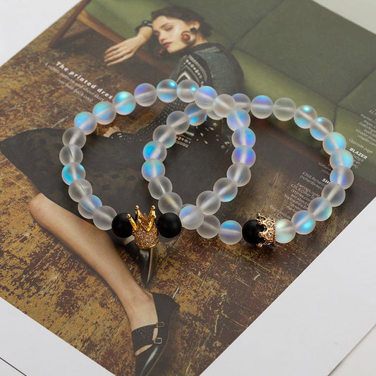 2pcs 8mm Natural Stone Crown Couple Bracelets