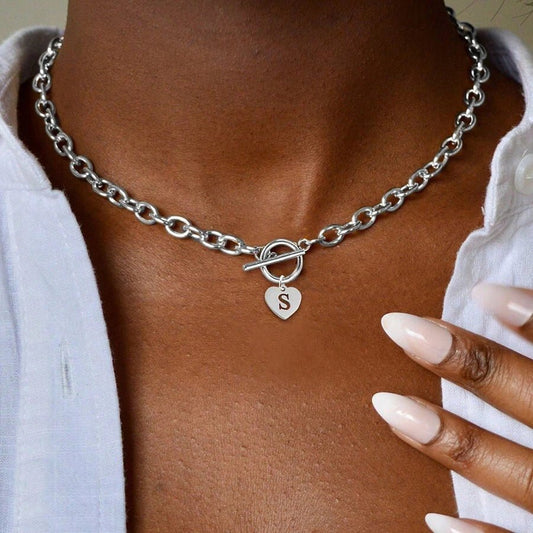 A–Z Initial Alphabet Letter Necklace with Heart Pendant