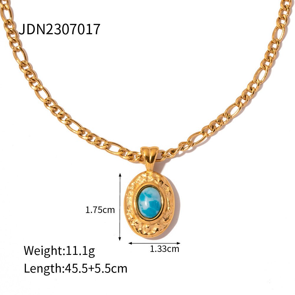 Gold Stainless Steel Turquoise Hammered Jewelry Set