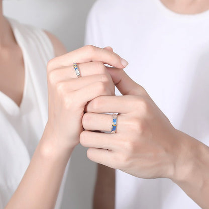 Lotus Pond Moonlight Couple Pair Ring – Adjustable 925 Silver