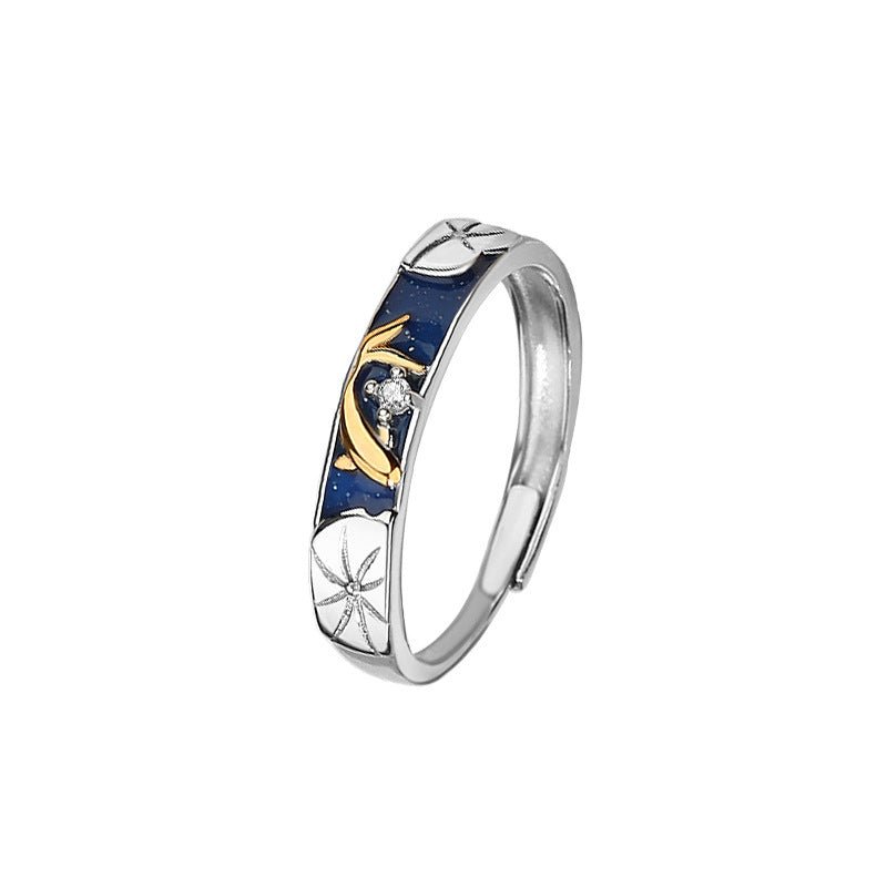 Lotus Pond Moonlight Couple Pair Ring – Adjustable 925 Silver