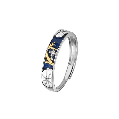 Lotus Pond Moonlight Couple Pair Ring – Adjustable 925 Silver