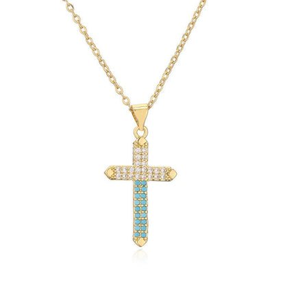 Micro-Inlaid Turquoise Cross Necklace