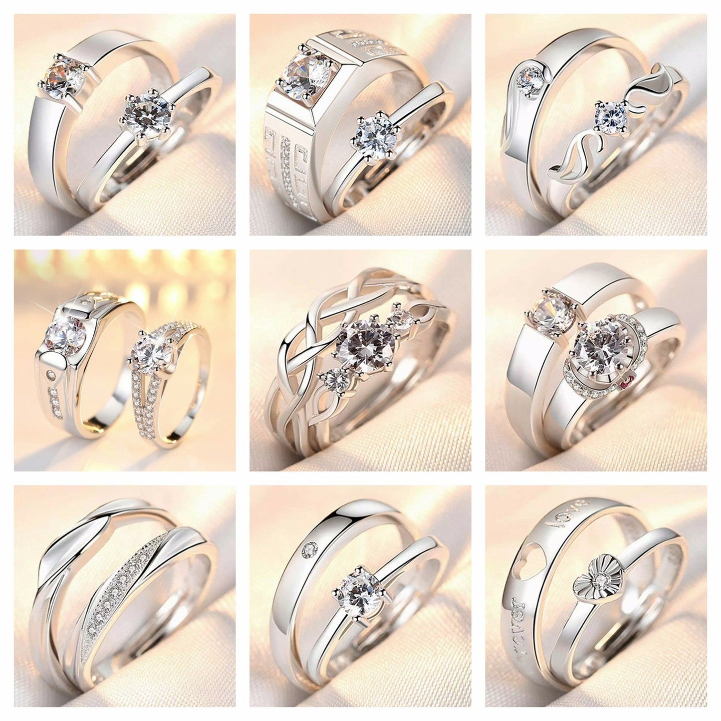 Minimalist Couple Zircon Diamond Crown Ring