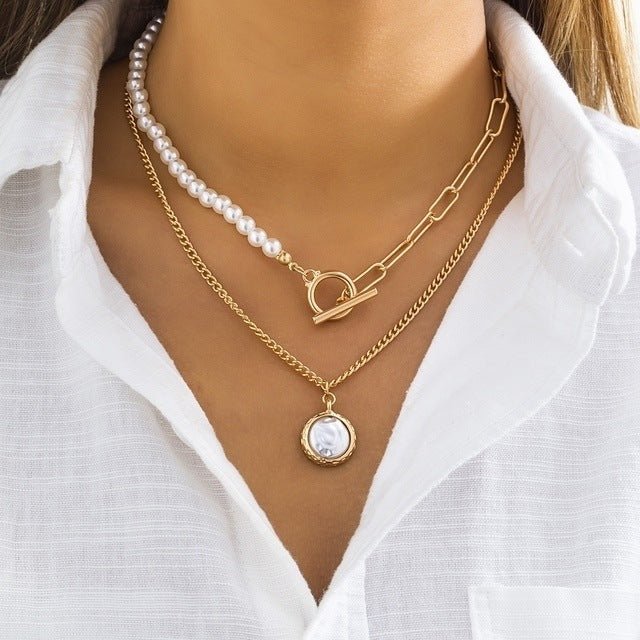 Multi-Layer Pearl & Coin Necklace for Women