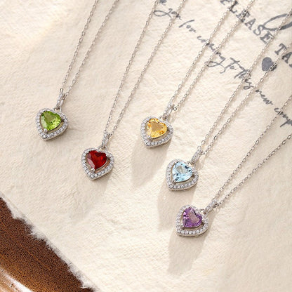 Natural Gemstone Heart Necklace for Women – S925 Sterling Silver