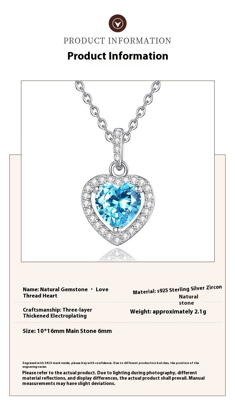Natural Gemstone Heart Necklace for Women – S925 Sterling Silver