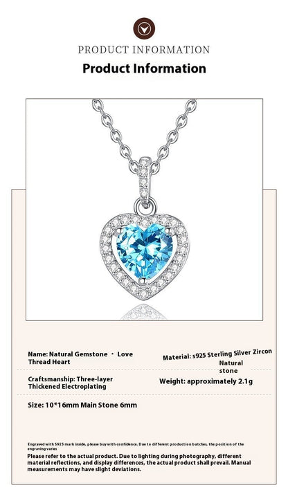Natural Gemstone Heart Necklace for Women – S925 Sterling Silver