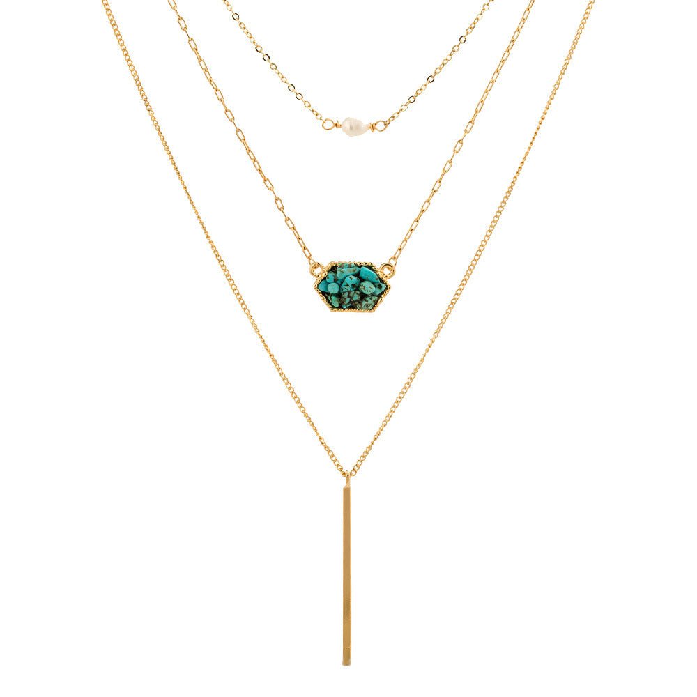 Simple Diamond-Shaped Natural Turquoise Pendant Necklace