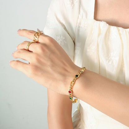 Small Fish Eye Design Colorful Zircon Necklace & Bracelet