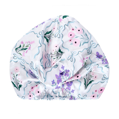 Satin Sleep Turban, Blue Ribbon Bloom