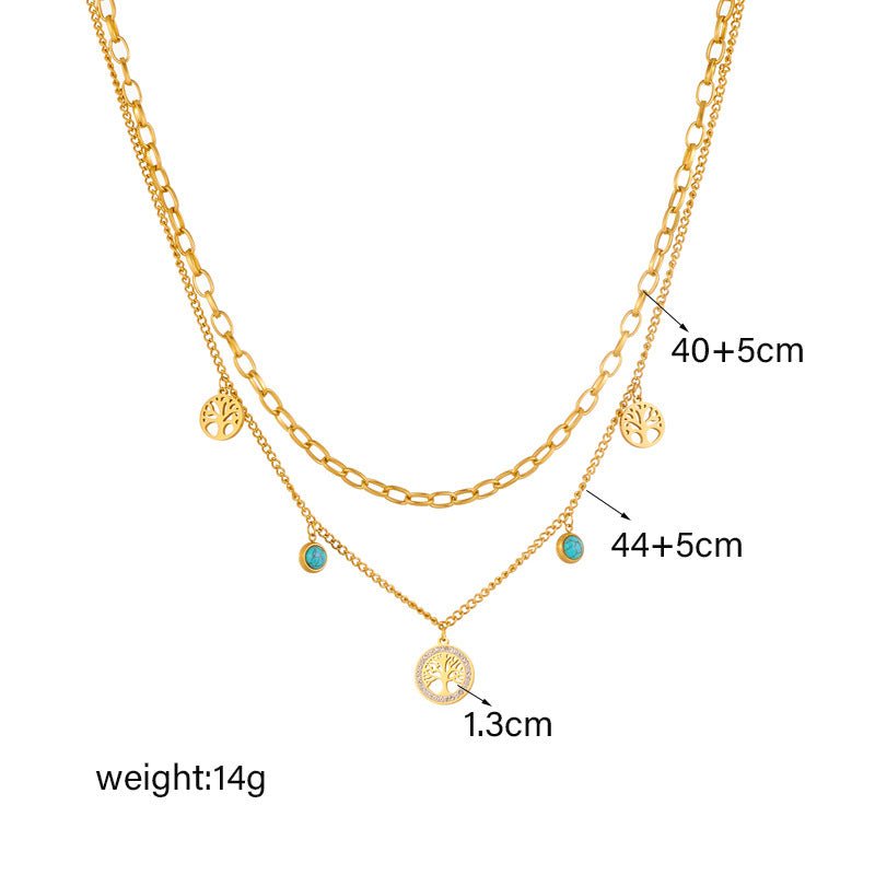 Turquoise Elegant Multi-Layer Gold Titanium Steel Necklace