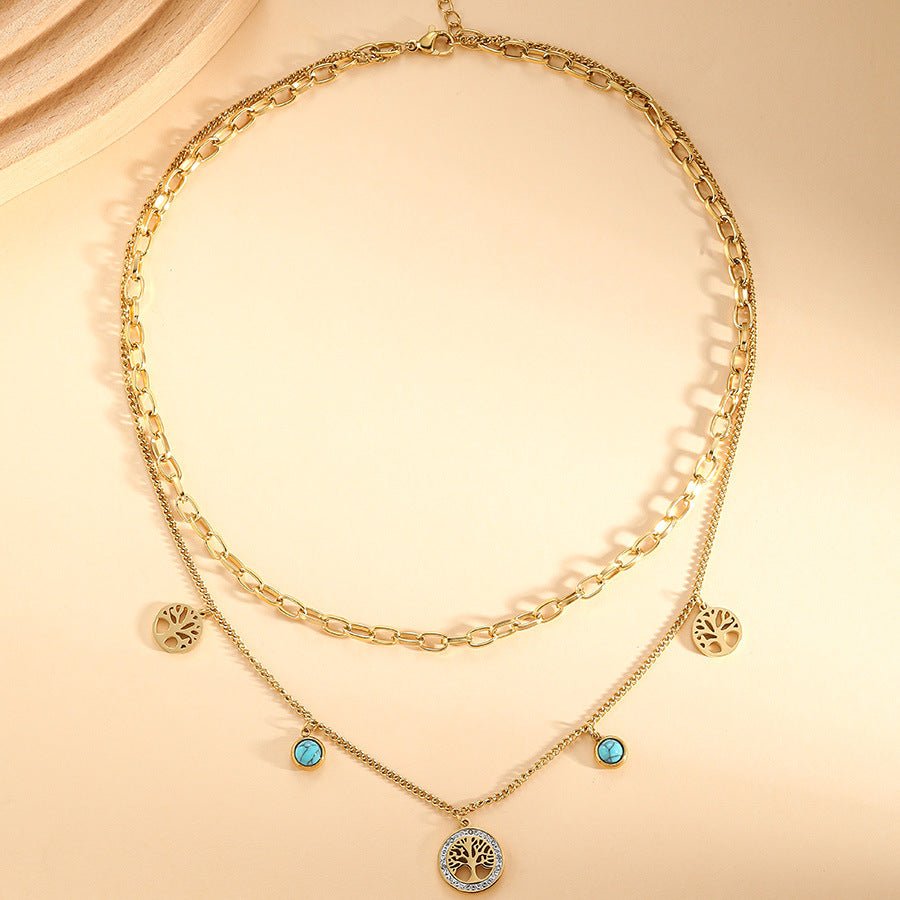 Turquoise Elegant Multi-Layer Gold Titanium Steel Necklace