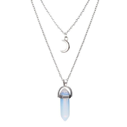 Unisex Crystal Moon & Hexagonal Turquoise Pendant Necklace