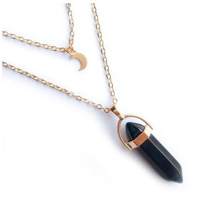 Unisex Crystal Moon & Hexagonal Turquoise Pendant Necklace