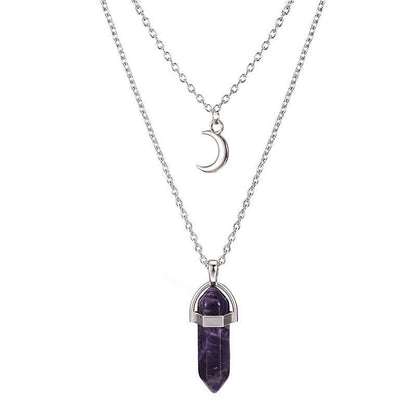 Unisex Crystal Moon & Hexagonal Turquoise Pendant Necklace