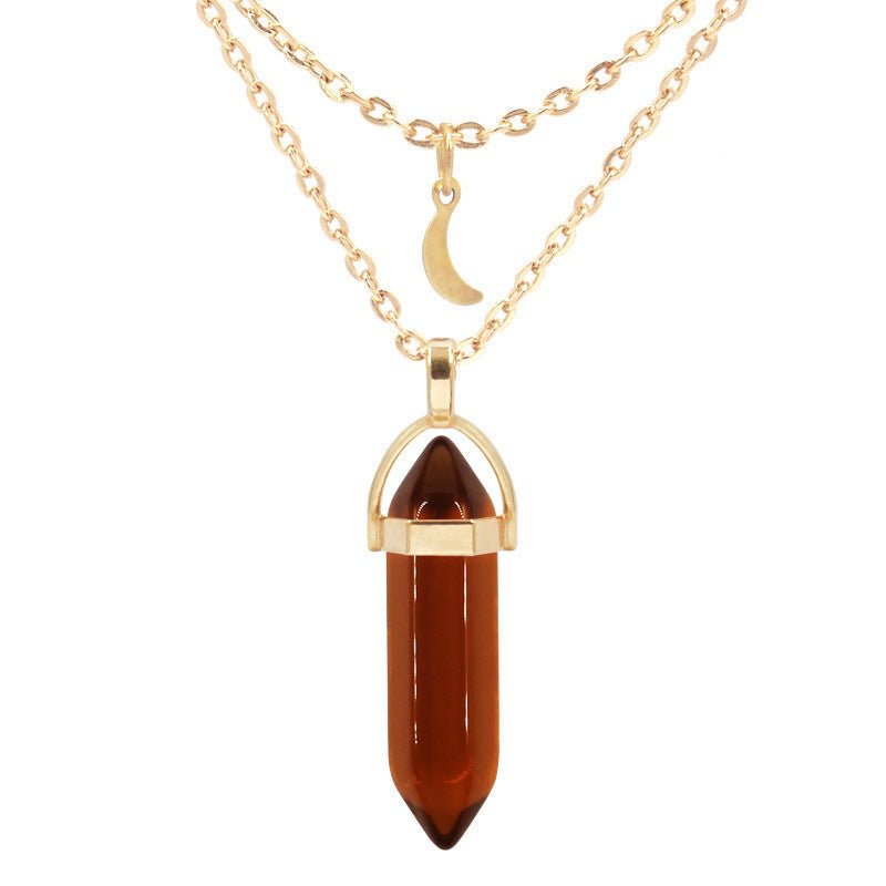 Unisex Crystal Moon & Hexagonal Turquoise Pendant Necklace