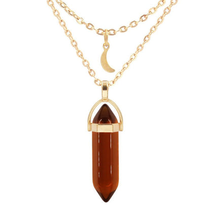 Unisex Crystal Moon & Hexagonal Turquoise Pendant Necklace
