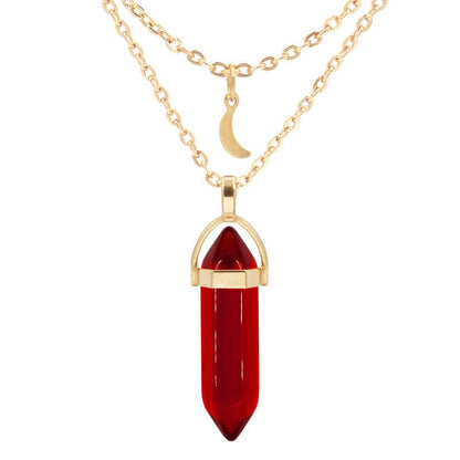 Unisex Crystal Moon & Hexagonal Turquoise Pendant Necklace
